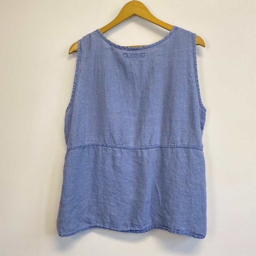 Flax 100% Linen Blue Sleeveless Top - Picture 7 of 11